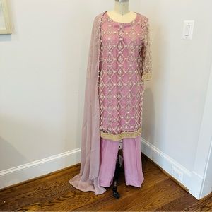 Lilac 3pc Net Suit with Pearl Embellishment